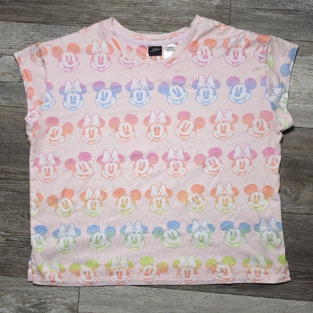 Disney | Pastel AOP Rainbow Minnie & Mickey Mouse Short Sleeve Tee Sz 12/14